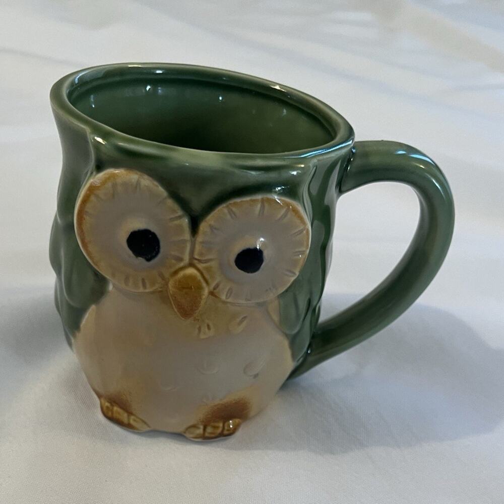 Ceramic Green Owl Coffee Mug